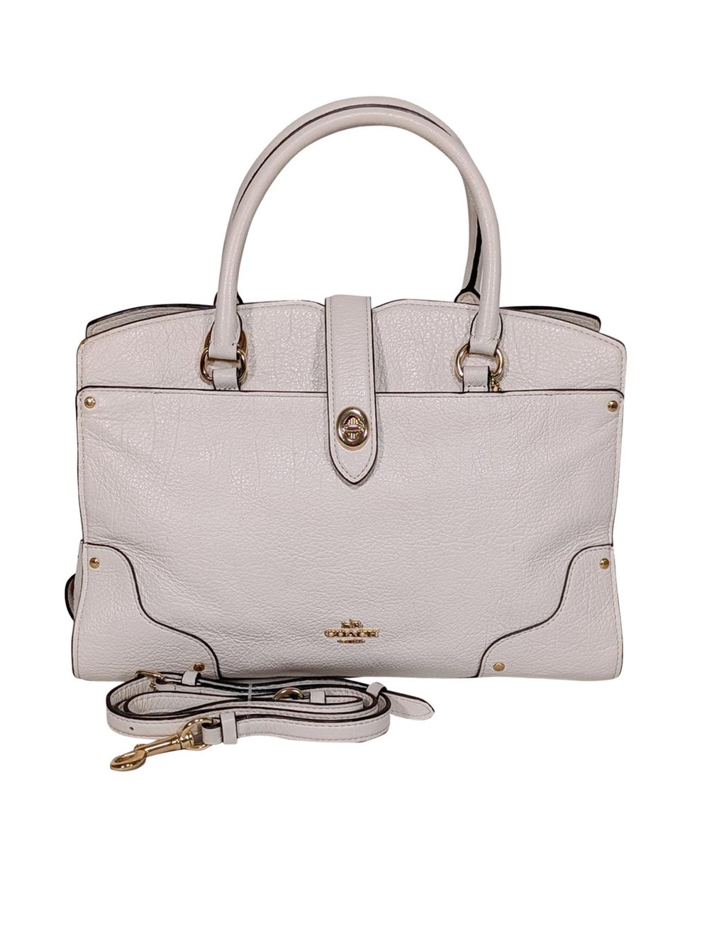 Coach Pebbled Leather Satchel in Off-White with Gold Hardware